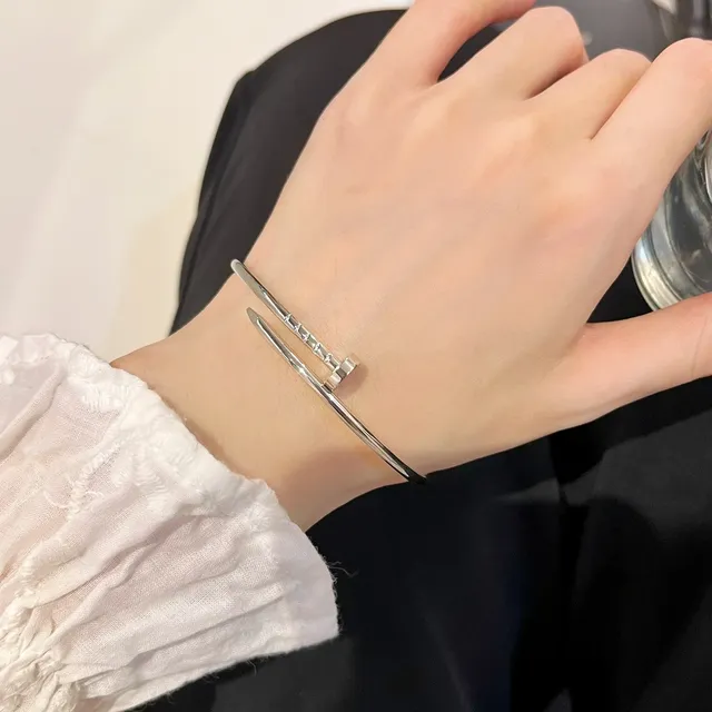 Cartier Juste un Clou Pulsera Bangle de Oro y Plata Delgado Circular con Piedras Pavé-Set 6