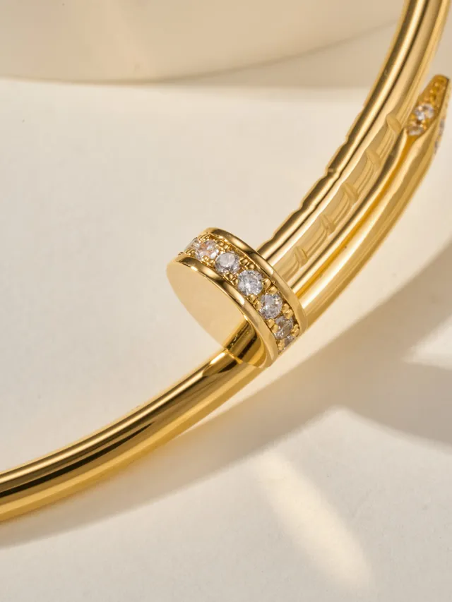 Cartier Juste un Clou Pulsera Bangle de Oro y Plata Delgado Circular con Piedras Pavé-Set 7