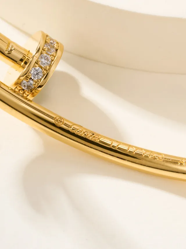 Cartier Juste un Clou Pulsera Bangle de Oro y Plata Delgado Circular con Piedras Pavé-Set 8