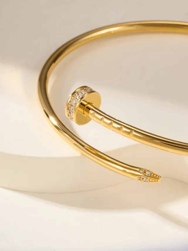 Cartier Juste un Clou Pulsera Bangle de Oro y Plata Delgado Circular con Piedras Pavé-Set 10
