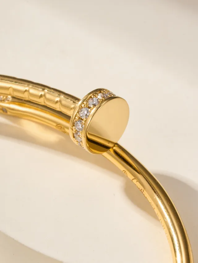 Cartier Juste un Clou Pulsera Bangle de Oro y Plata Delgado Circular con Piedras Pavé-Set 11