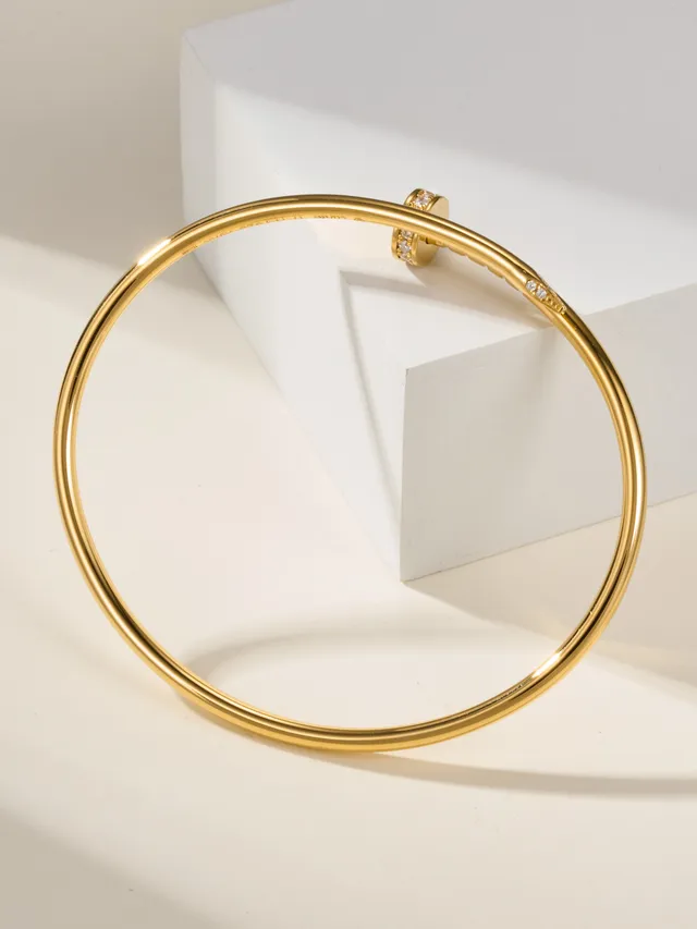 Cartier Juste un Clou Pulsera Bangle de Oro y Plata Delgado Circular con Piedras Pavé-Set 12