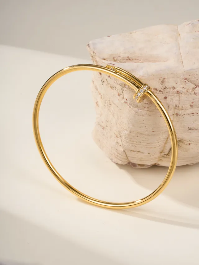 Cartier Juste un Clou Pulsera Bangle de Oro y Plata Delgado Circular con Piedras Pavé-Set 14