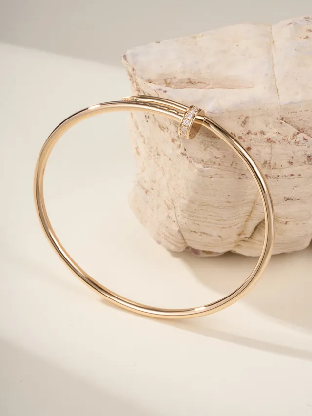 Cartier Juste un Clou Pulsera Bangle de Oro y Plata Delgado Circular con Piedras Pavé-Set 15