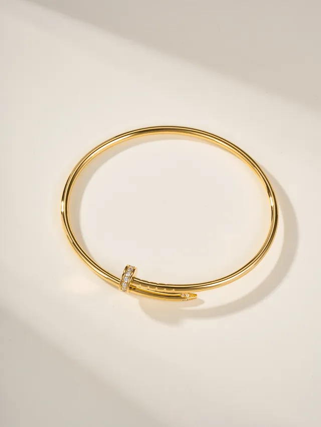 Cartier Juste un Clou Pulsera Bangle de Oro y Plata Delgado Circular con Piedras Pavé-Set 16