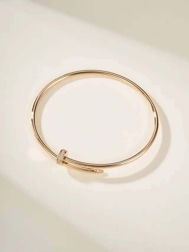Cartier Juste un Clou Pulsera Bangle de Oro y Plata Delgado Circular con Piedras Pavé-Set 17