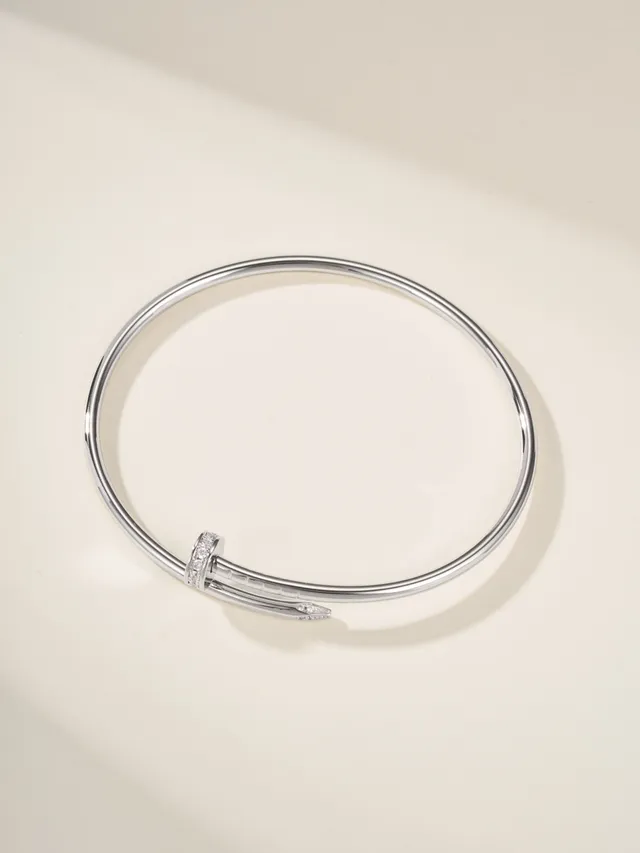 Cartier Juste un Clou Pulsera Bangle de Oro y Plata Delgado Circular con Piedras Pavé-Set 18
