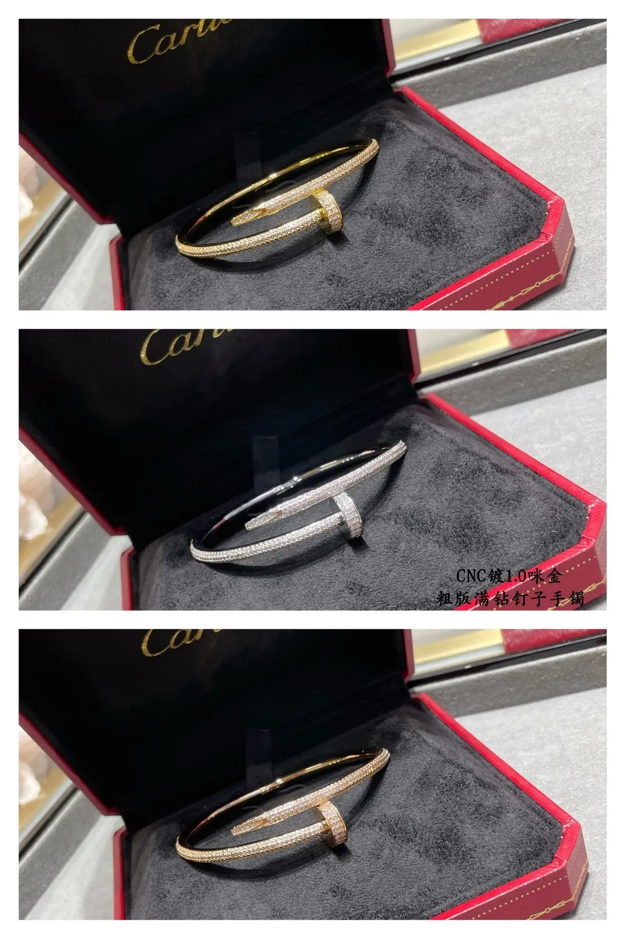 Bracelet Cartier Juste un Clou argent avec diamants Pavé-Set transparents motif tête de clou 3