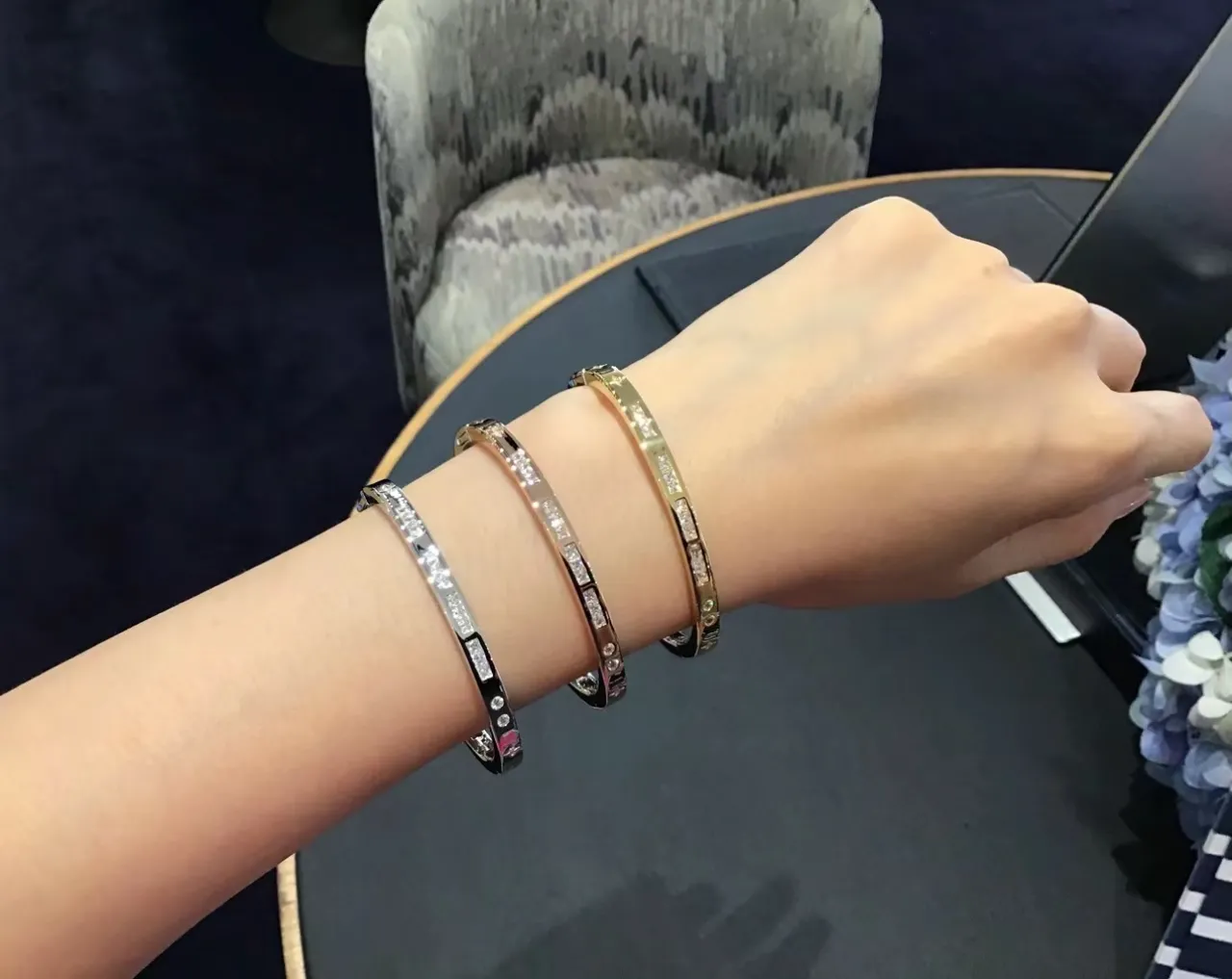 Cartier Juste un Clou Silver White Hinged Bangle Baguette-Cut Stone Row Bracelet 3