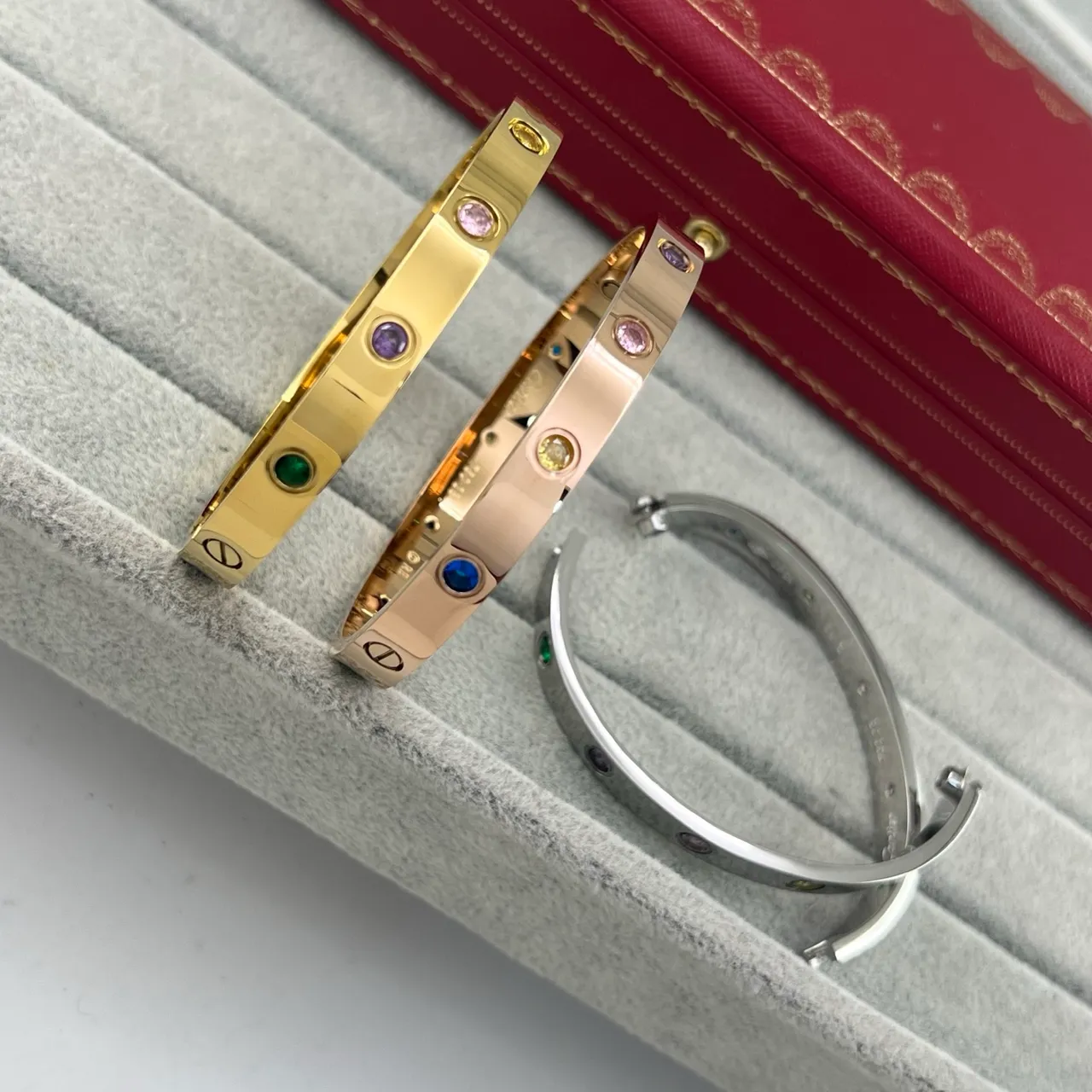 Cartier Love Bracelet Prata Ouro Rosa Ouro Amarelo Ouro Brazaletes Múltiplos Gemas 6