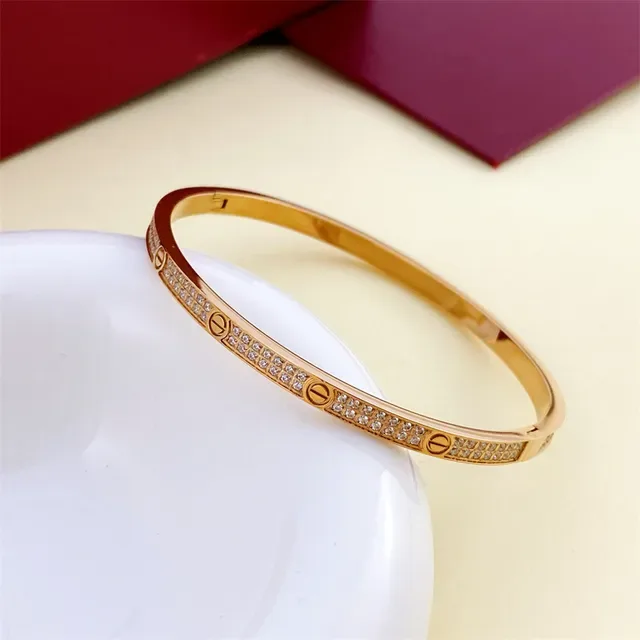 Cartier Love Pulsera Tricolor Pavé-Set Cristal Bisagra Bangle Bracelets 2