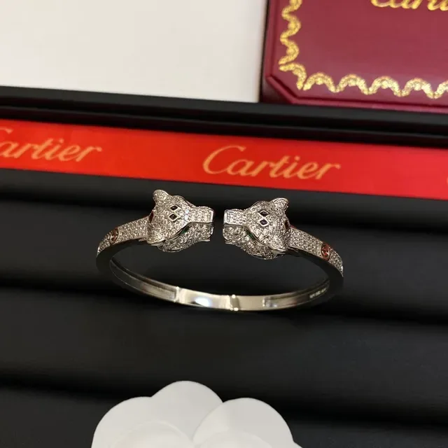 Cartier Panthère ड्यूल पैंथर हेड पावे बैंगल ब्रेसलेट 2