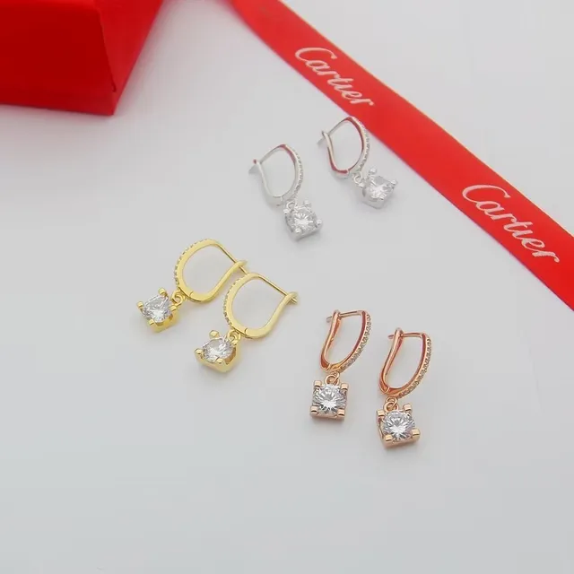 Cartier Oro Rojo Aros con Bisagra de Palanca Hoops con Banda Pavé-Set 4