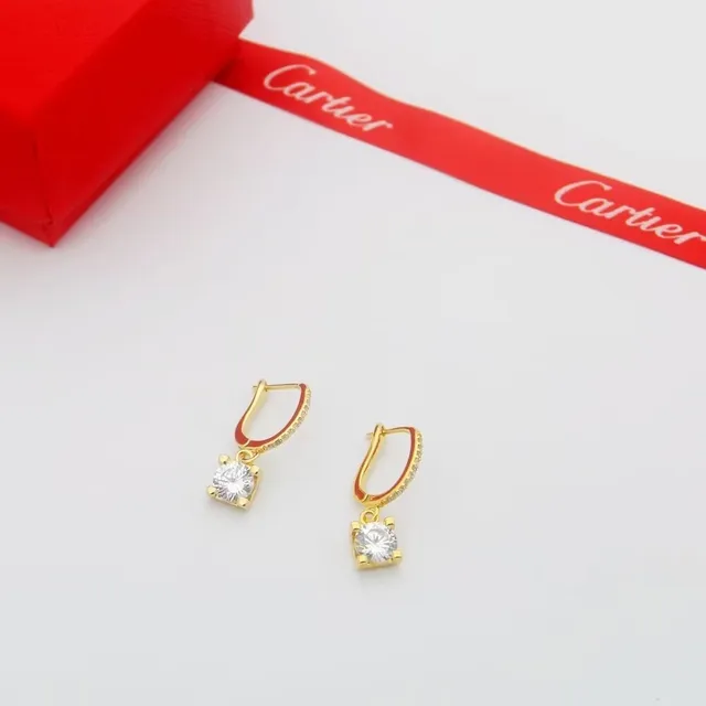 Cartier Oro Rojo Aros con Bisagra de Palanca Hoops con Banda Pavé-Set 5