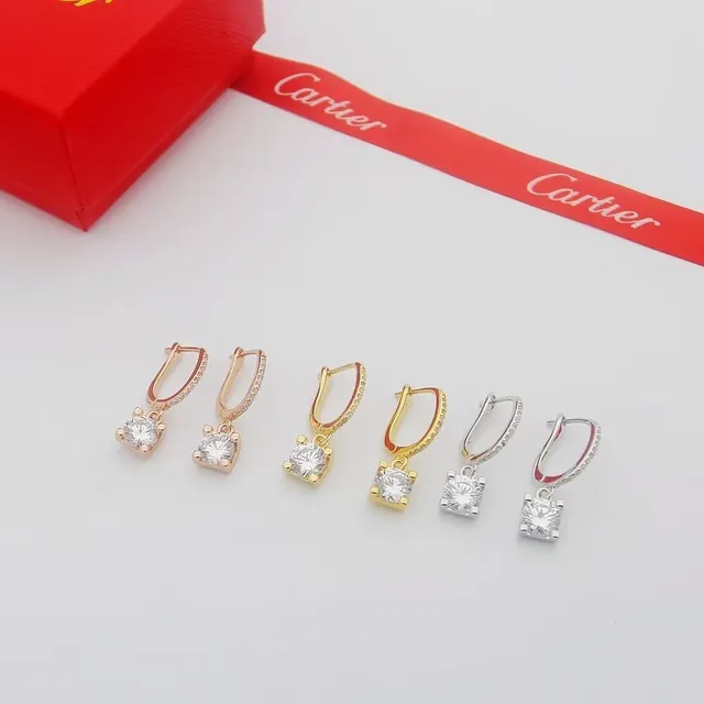 Cartier Oro Rojo Aros con Bisagra de Palanca Hoops con Banda Pavé-Set 6