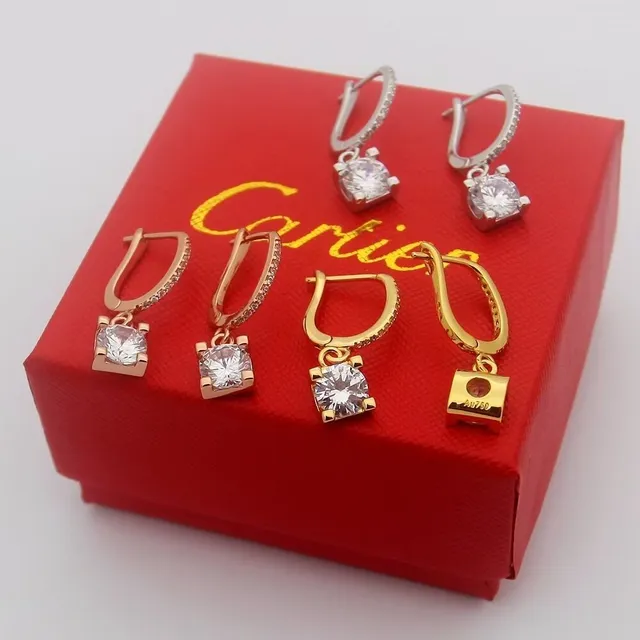 Cartier Oro Rojo Aros con Bisagra de Palanca Hoops con Banda Pavé-Set 7