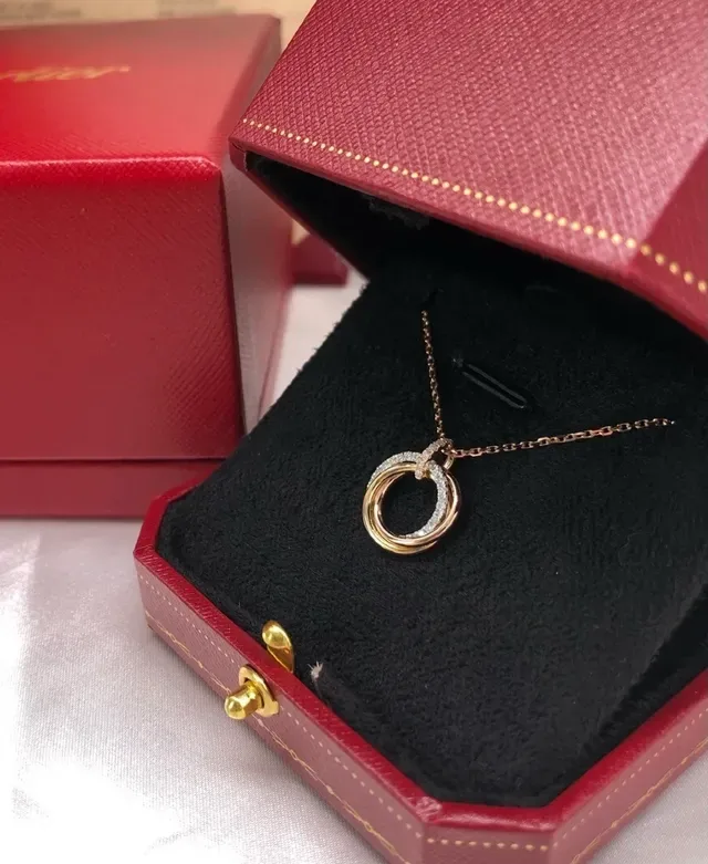 Cartier Trinity Triple Interlocking Rings Pavé Diamond Necklace 4