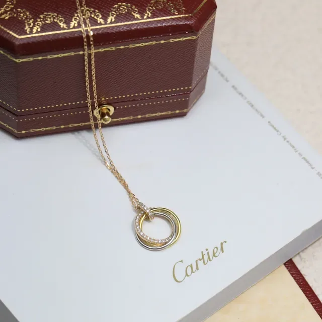 Cartier Trinity Triple Interlocking Rings Pavé Diamond Necklace 6