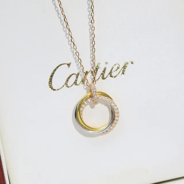 Cartier Trinity Triple Interlocking Rings Pavé Diamond Necklace 7