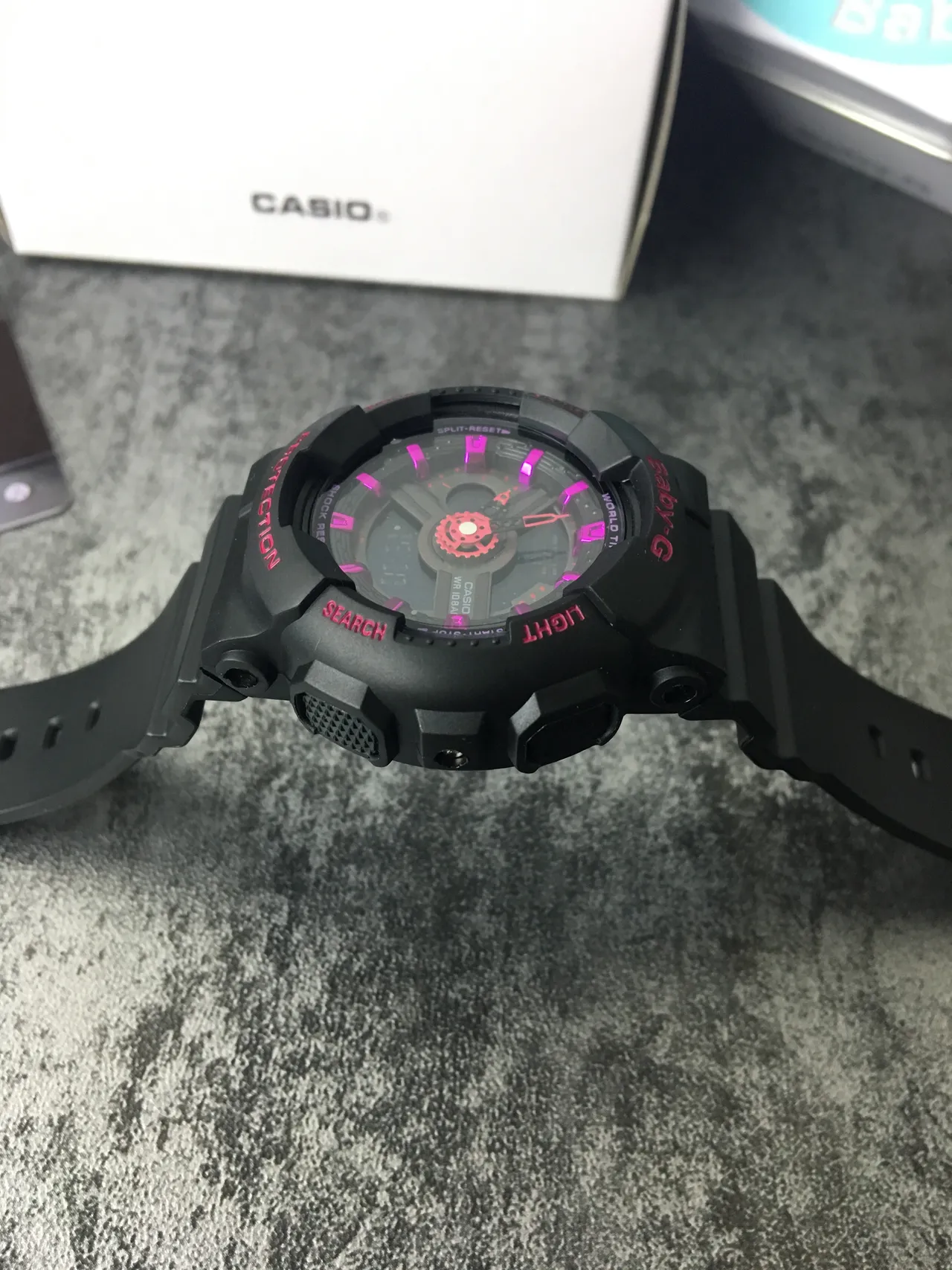 Casio Black Pink Rugged Resin Case Analog-Digital Hybrid Display Watch 4