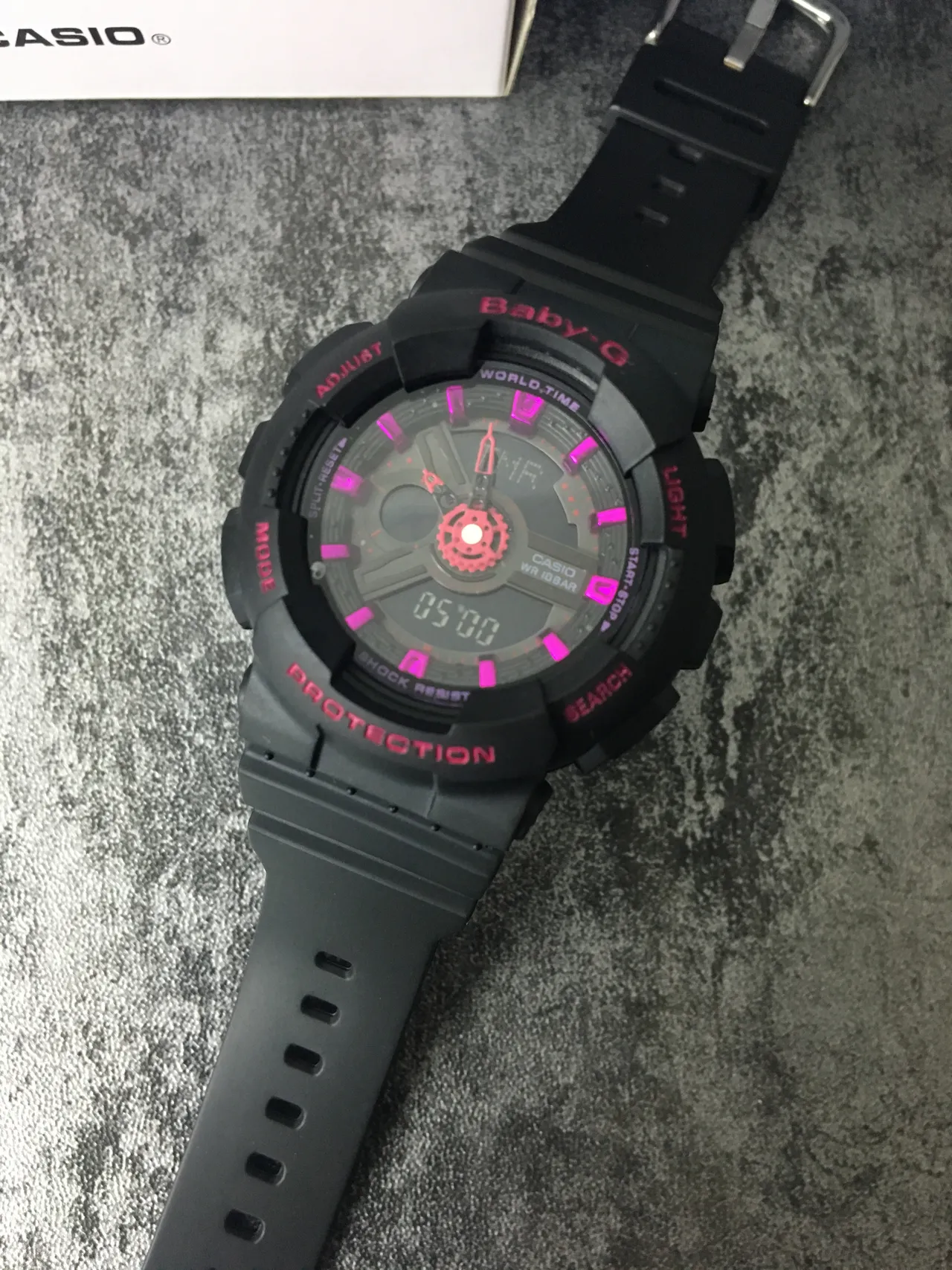 Casio Black Pink Rugged Resin Case Analog-Digital Hybrid Display Watch 5