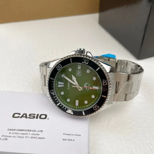 Casio ডাইভার স্টাইল ওয়াচ সবুজ ডায়াল কালো বেজেল স্টেইনলেস স্টিল স্পোর্টস ওয়াচ 5
