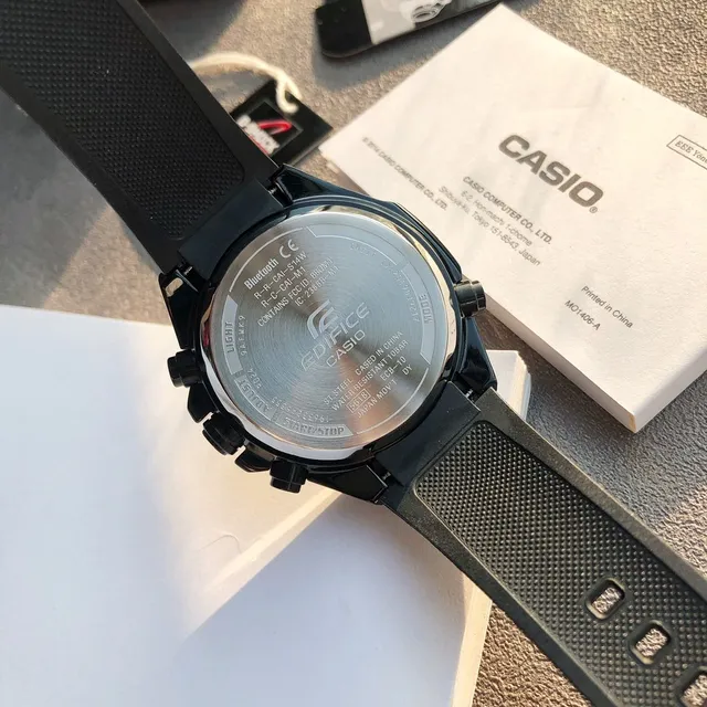 Casio Edifice Chronograph Bluetooth 黑色蓝色树脂表壳 纹理橡胶表带 运动手表 8