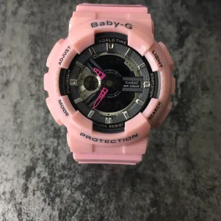 Casio 粉黑厚实树脂表壳模拟-数字混合手表