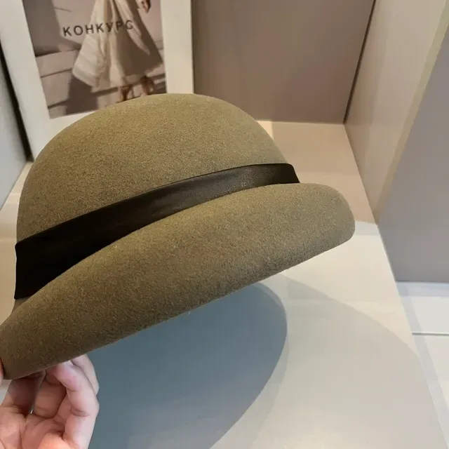 Celine Beret Beige Marron Feutre Satin Ruban Nœud 6