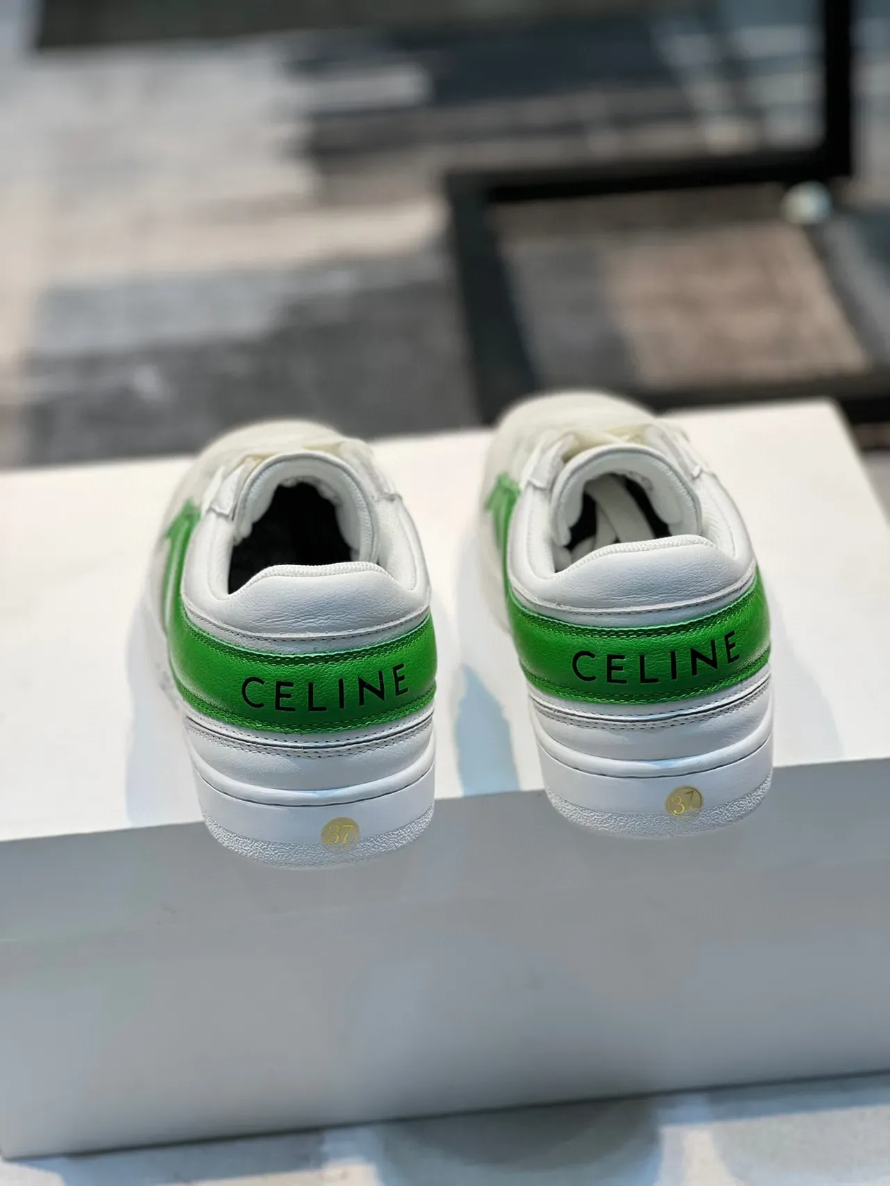Celine CT-01 Sneakers Lifestyle en Cuir Blanc et Vert 2