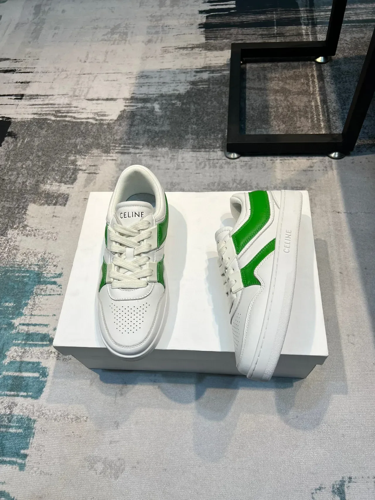 Celine CT-01 Sneakers Lifestyle en Cuir Blanc et Vert 3