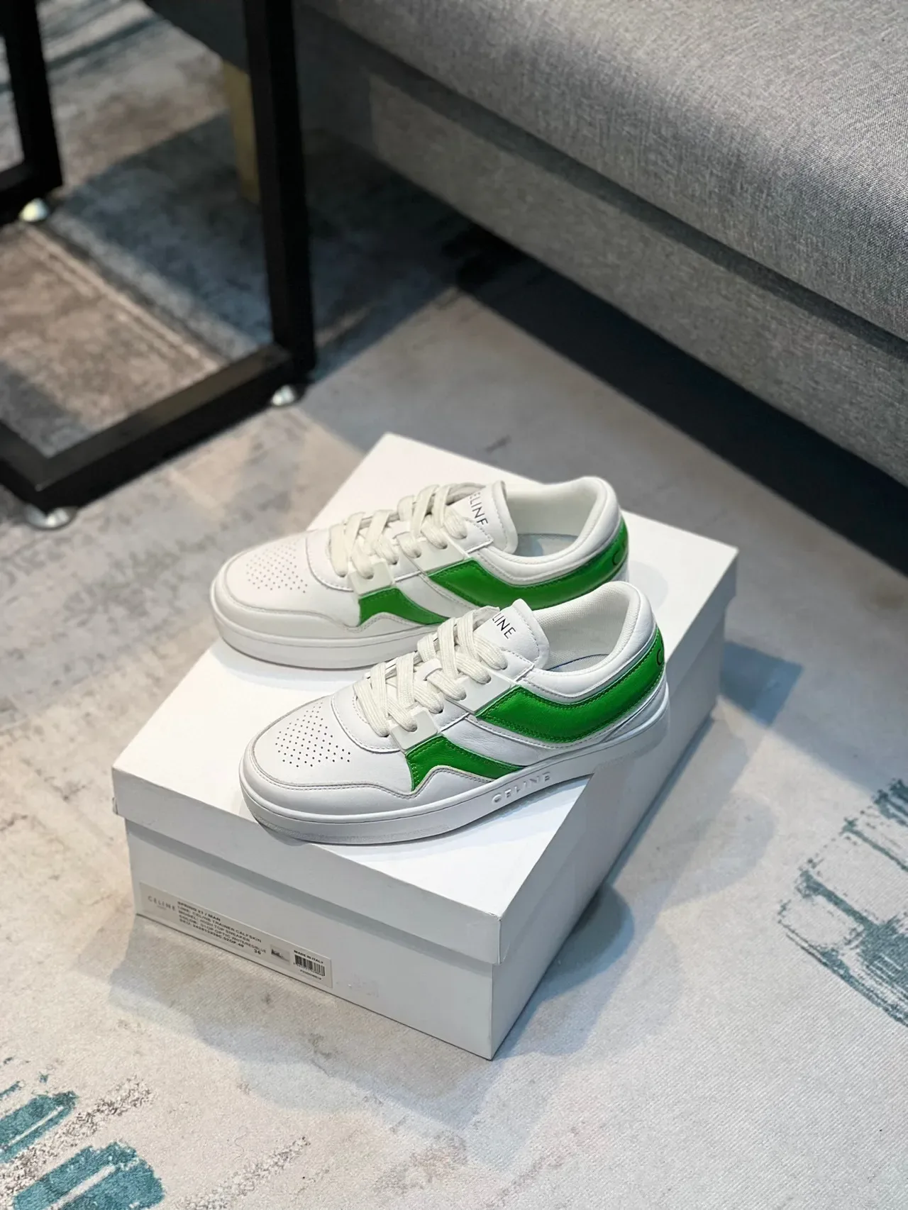 Celine CT-01 Sneakers Lifestyle en Cuir Blanc et Vert 7