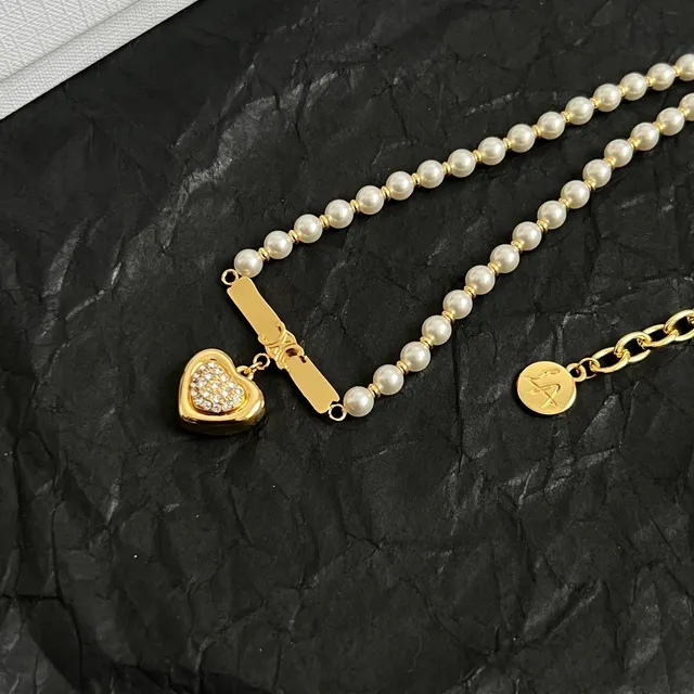 Celine 金色 白色 珍珠 串 硬件 项链 2