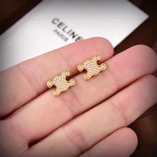 Celine Puzzle-Piece Micro-Pearl Pavé Gold-Tone أقراط