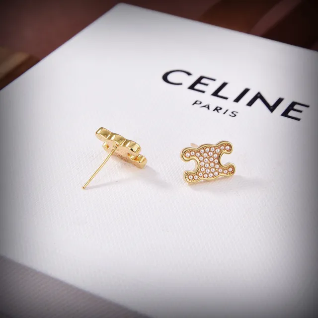 Celine Puzzle-Piece Micro-Pearl Pavé Gold-Tone Boucles d'oreilles 3