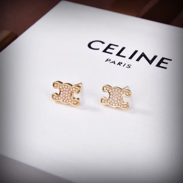Celine Puzzle-Piece Micro-Pearl Pavé Gold-Tone Boucles d'oreilles 4