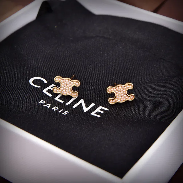 Celine Puzzle-Piece Micro-Pearl Pavé Gold-Tone Boucles d'oreilles 5