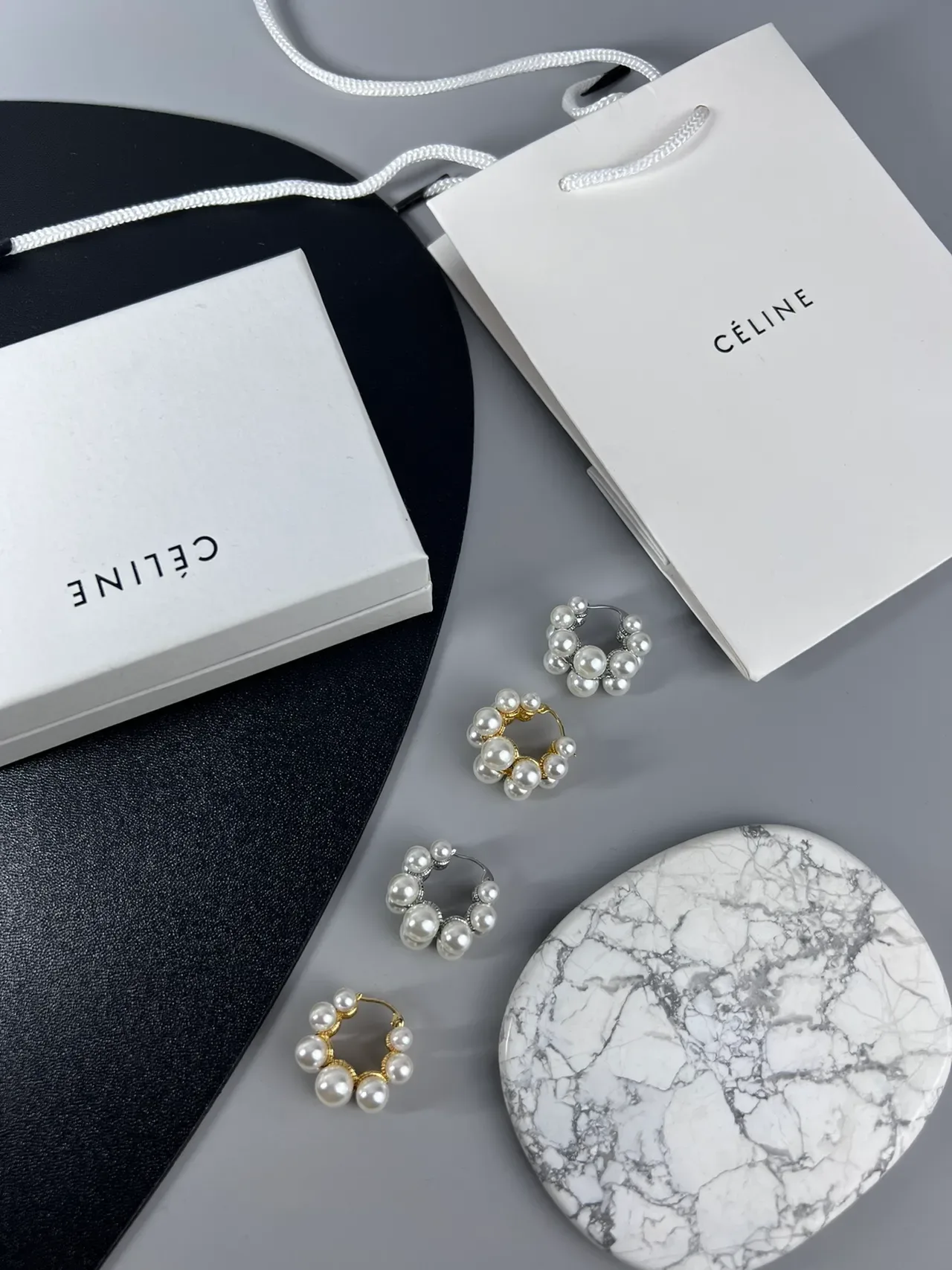 Céline Perles Blanches et Argentées Cluster Bijoux Métal 3