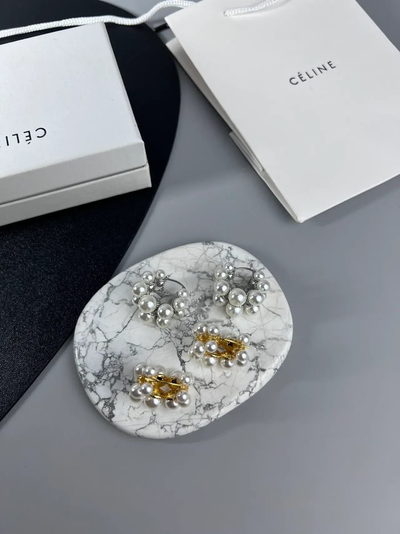 Céline Perles Blanches et Argentées Cluster Bijoux Métal 4