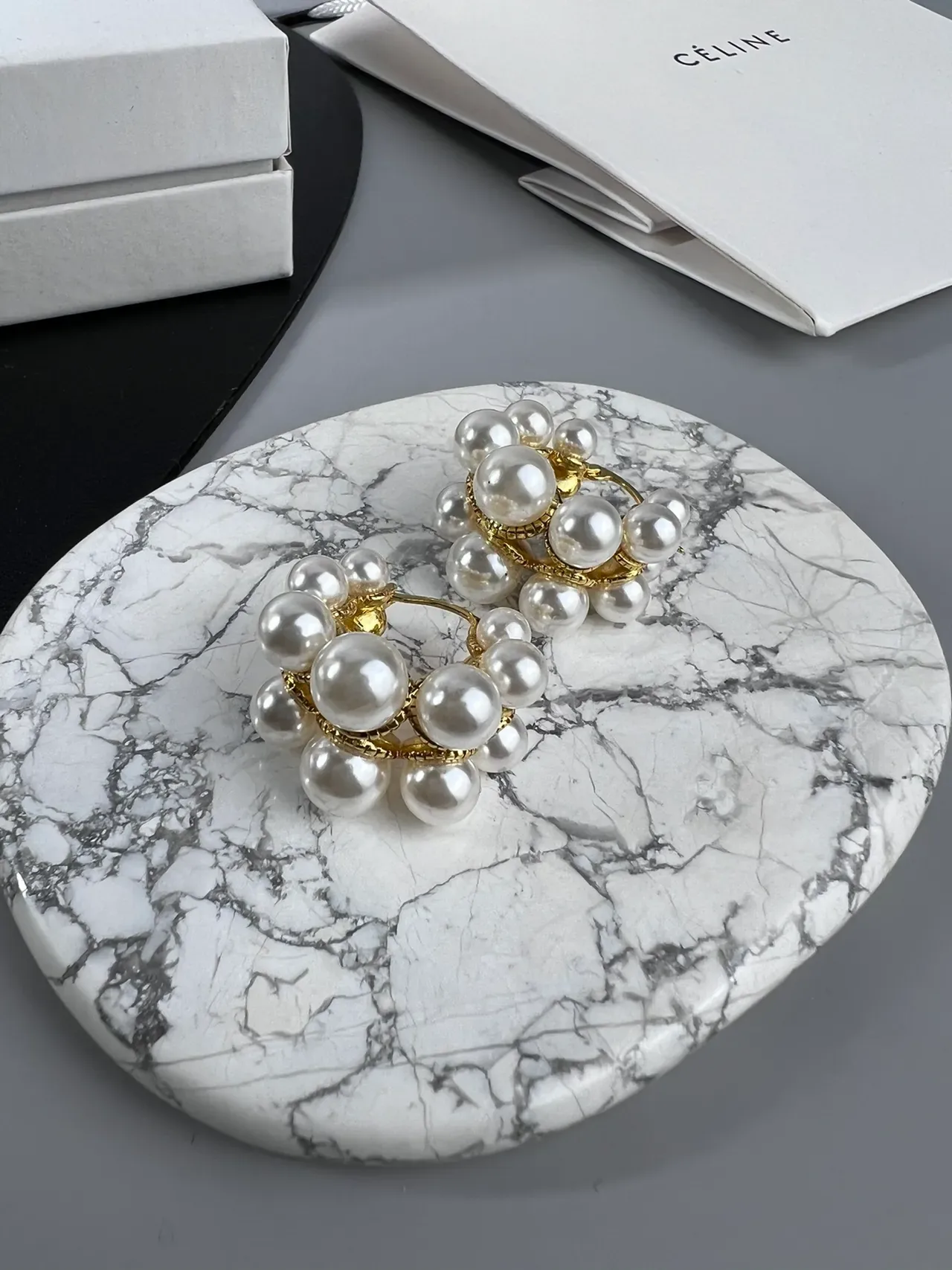 Céline Perles Blanches et Argentées Cluster Bijoux Métal 6