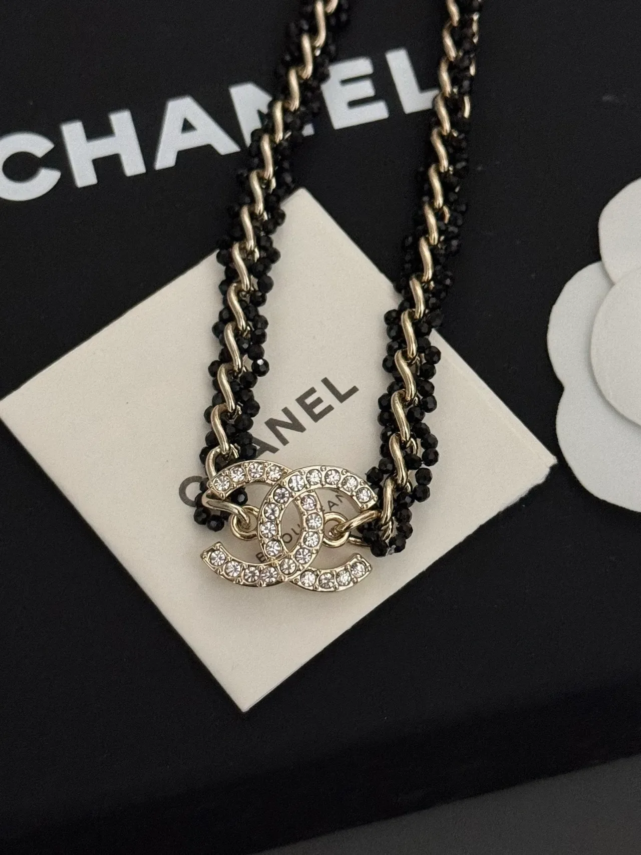 Chanel Bijoux Fantaisie 黑银双链串珠项链 4