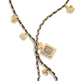 Chanel কালো সোনার চেইন চামড়ার কর্ড মালা
