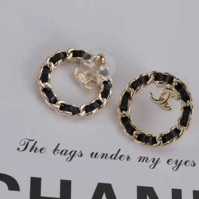 Chanel Black Gold Circular Hoop Interwoven Chain Earrings 3
