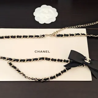 Chanel Bow Belt Black Leather and Gold-Tone Chain Fashion Belt Bag