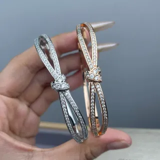 Chanel Nœud Argent Or Pavé-Set Bracelet