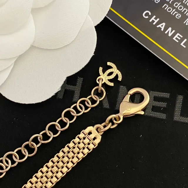 Chanel Camellia colar tom dourado flor branca colar 3