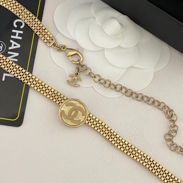 Chanel Camellia colar tom dourado flor branca colar 6