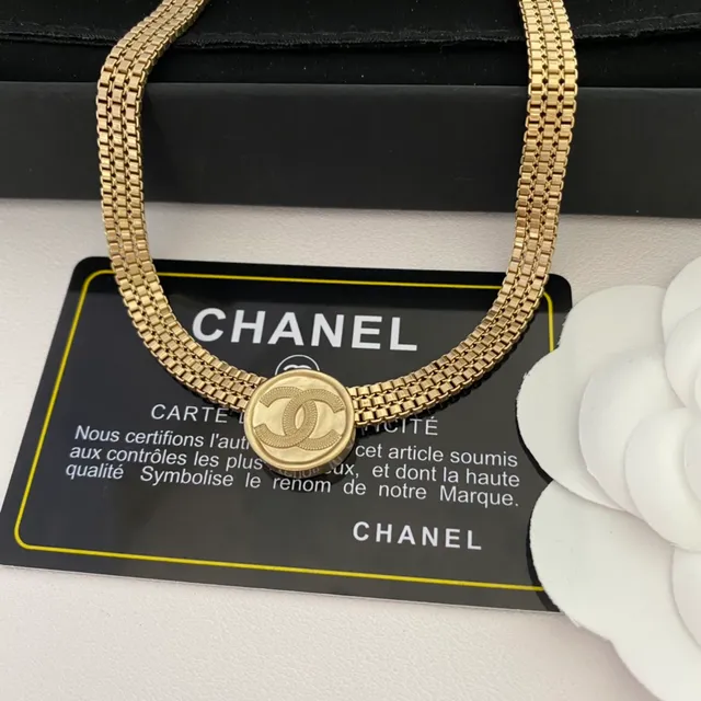 Chanel Camellia colar tom dourado flor branca colar 8