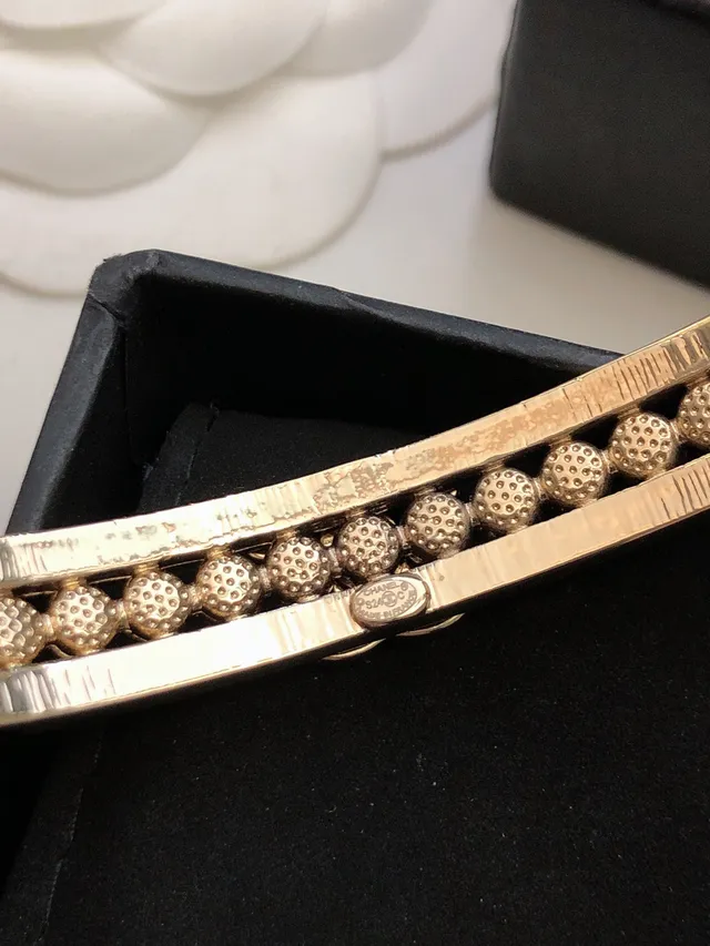Chanel CC bracelet or noir rigide manchette pavé cristal bande bracelet 6