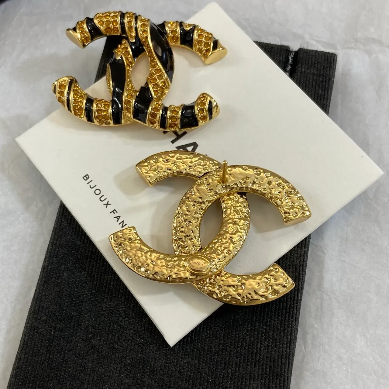 Chanel CC Brooch Black and Gold Enamel Striped Brooches 2